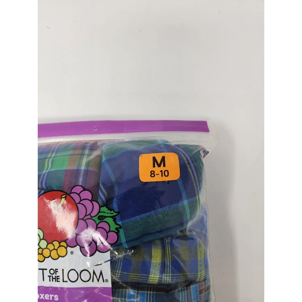 Fruit of the Loom Boys Plaid Boxers Blue Cotton Blend Casual Size Medium 8-10